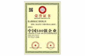 中國500強企業榮譽證書